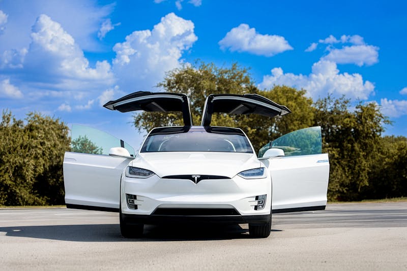 a white Tesla car